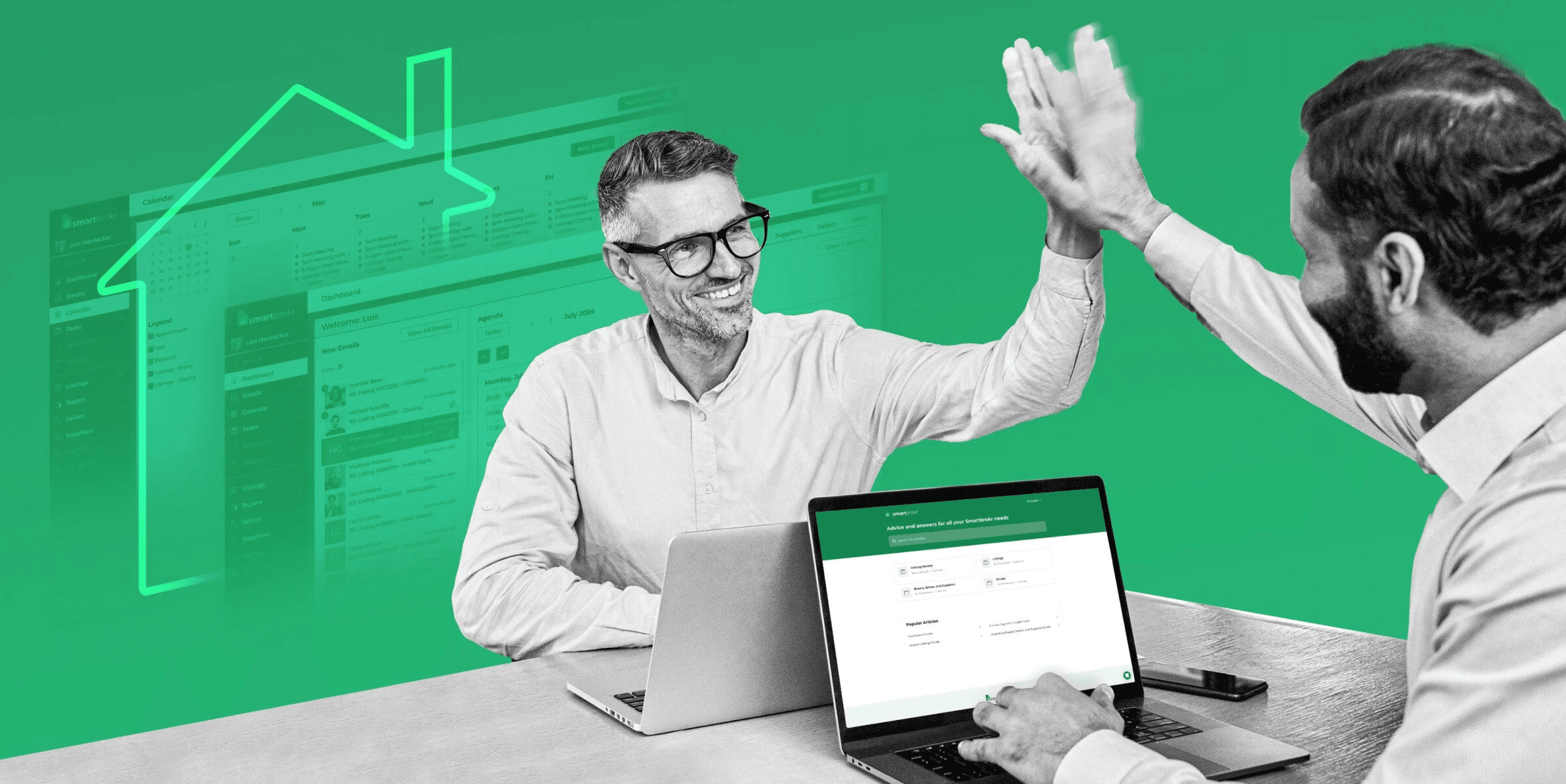 Two real estate brokers celebrating success using Smartbrokr